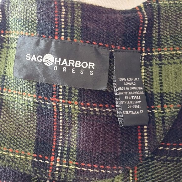 Sag Harbor Womens Plaid Button-Front Blazer Size 12 Green & Black Acrylic Jacket - Picture 4 of 4